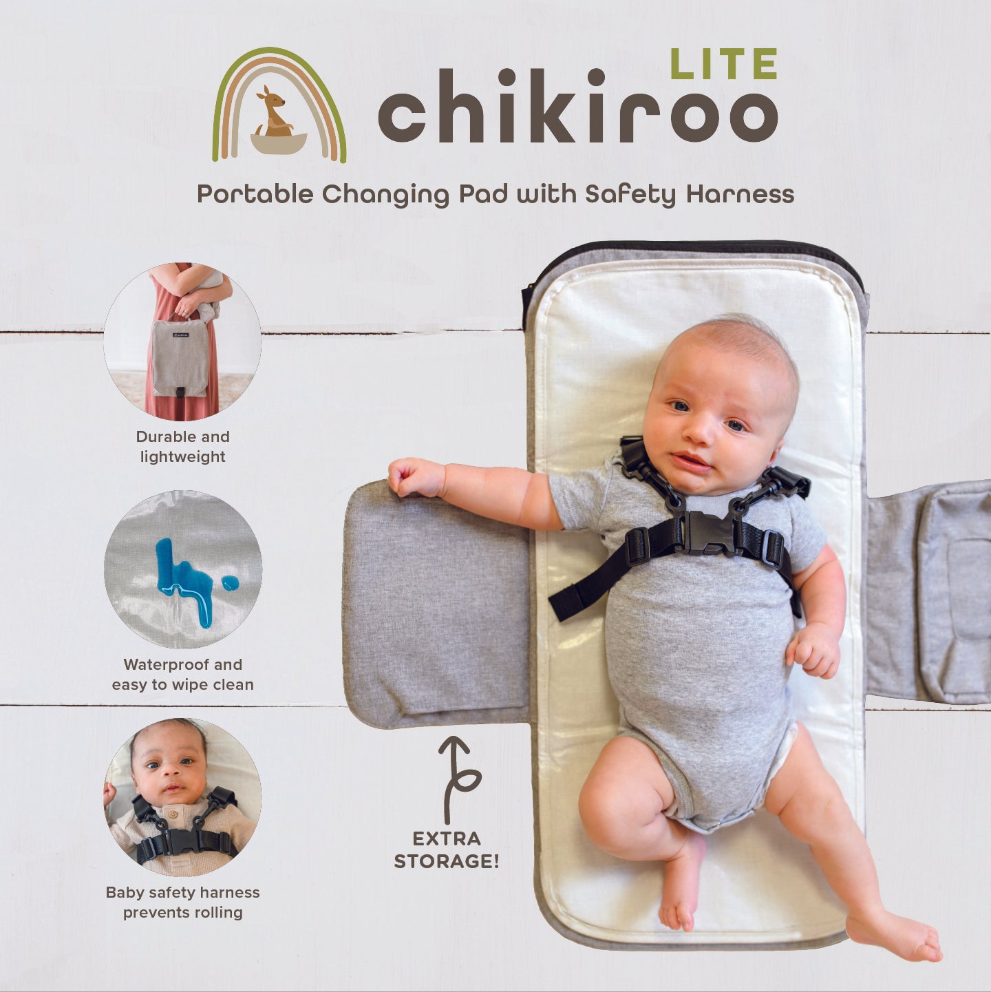 Chikiroo® Lite: Portable Changing Pad with Safety Harness